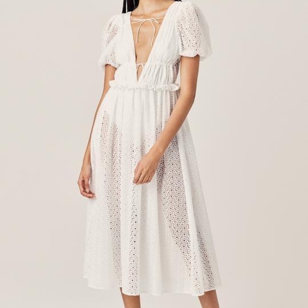 For Love & Lemons Cosmo White Maxi Lace Dress Size Medium
